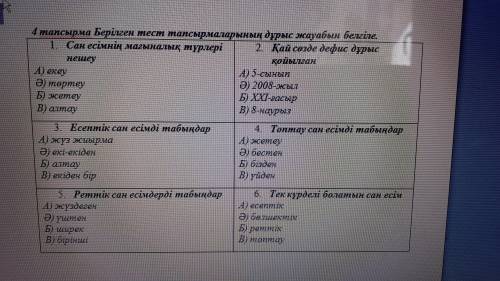 2тапсырма семантикалық карта 3тапсырма сәйкестендіру тесті 4тапсырма берілген тест тапсырмалары