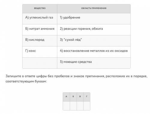 Установите соответствие между веществом и областью его применения. К каждой позиции, обозначенной бу