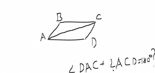 решить конфуз с суммой углов в параллелограмме AB || CD AC - секущая, соответственно сумма углов DAC