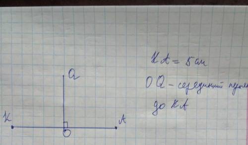 накресліть відрізок KA довжина якого 5см за до лінійки з поділкаи і косинця проведіть серединний пер