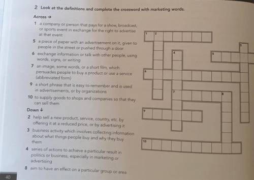 2 Look at the definitions and complete the crossword with marketing words