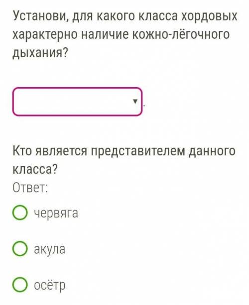 ,БИОЛОГИЯ ! установи, для какого класса хордовых характерно наличие кожно-легочного дыхания ?млекопи