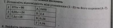 Установіть відповідність між рівнянням (1-3) та його корешем (А-Г)