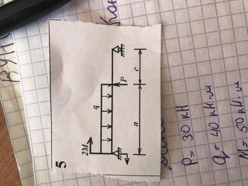 Определить реакцию опоры P=30кн q=40кн м М=50кн м а=4м с=2м