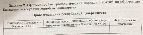 Задание 2. Сформулируйте хронологический порядок событий по обретению Казахстаном государственной не