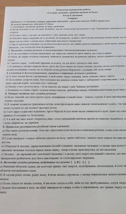 Контрольна робота на тему складні речення з різними видами звязку​