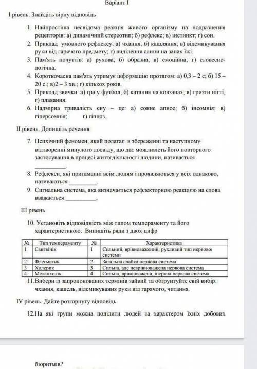 Тестова робота з биологии 8 клас выща нервова дияльнисть(ответы) ​