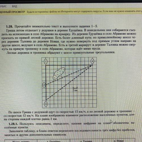 1.28.2. Сколько километров проедут Гриша с дедушкой от деревни Таловка до села Абра- мово, если они 