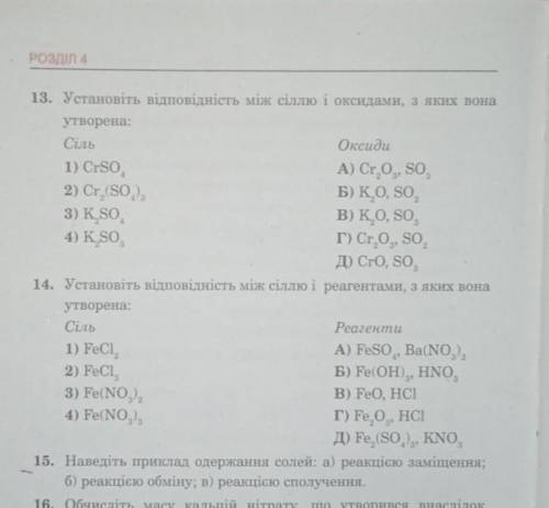 ВСЕ установіть відповідність між сіллю і оксидами, з яких вона утворена:​