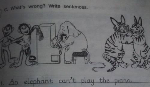 What's wrong? Write sentencesAn elephant can't play the piano.1.2.3.4.5.​