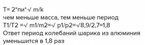 Медный шар, подвешенный на пружине, колеблется вертикально. Как меняется период вибрации, когда на п