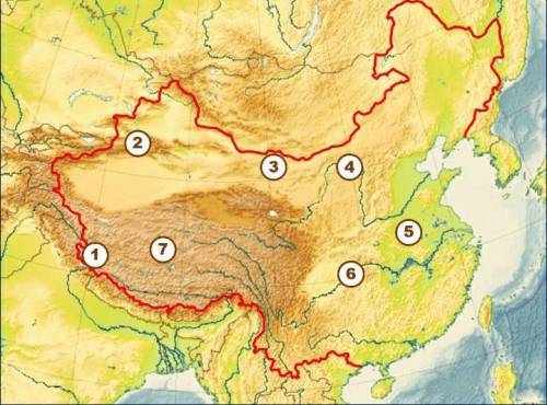 Какие объекты на карте Китая обозначены цифрами: 7 — ... нагорье;4 — река ... .​