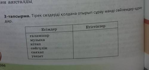 3-тапсырма. Тірек сөздерді қолдана отырып сұрау мәнді сөйлемдер құраң-дар.ЕсімдерЕтістіктерғаламшарм