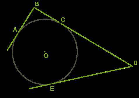 Проведены касательные к окружности AB, BD и DE так, что A, C и E — точки касания. Длина ломаной ABDE