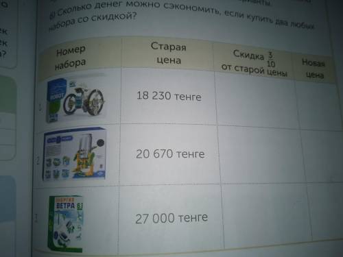 Рассмотри таблицу. ответь на вопросы . б) Сколько денег можно сэкономить, если купить два любых набо