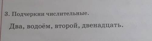 3. Подчеркни числительные.Два, водоём, второй, двенадцать.​