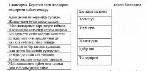 1-тапсырма Берілген өлең жолдарын сөздермен сәйкестендіру​