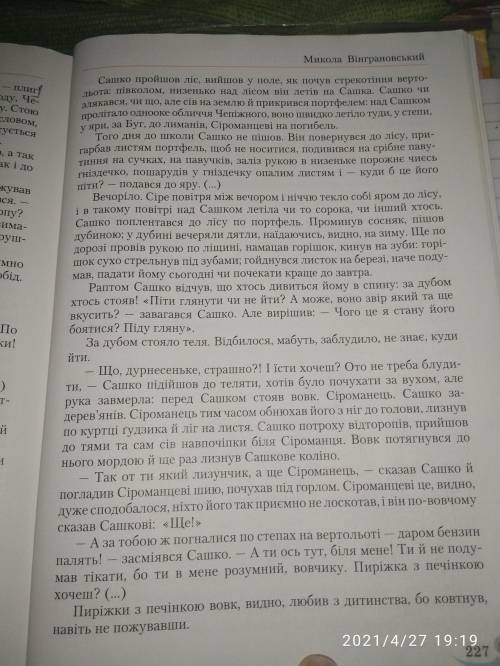 Докладний план до твору Сіроманаць зі сторінки 223-235