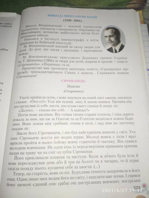 Докладний план до твору Сіроманаць зі сторінки 223-235