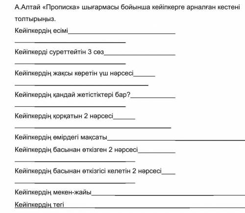 , осы жерде Прописка шығармадағы бір кез келген кейіпкерді таңдап оны осы кесте бойынша сипаттау к