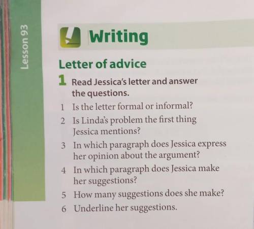 Letter of advice 1 Read Jessica's letter and answerthe questions.1 Is the letter formal or informal?