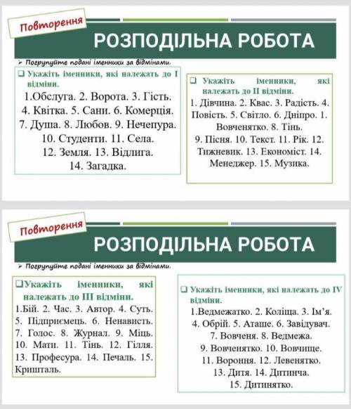 До іть будь-ласка розподілити по відмінам Іменники