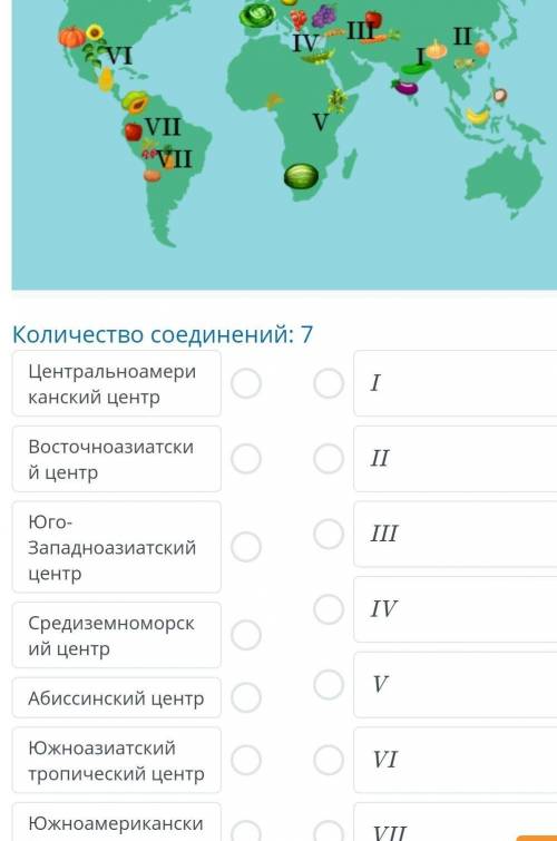 Соотнеси названия центров происхождения культурных растений с их положением на карте(1-7)​