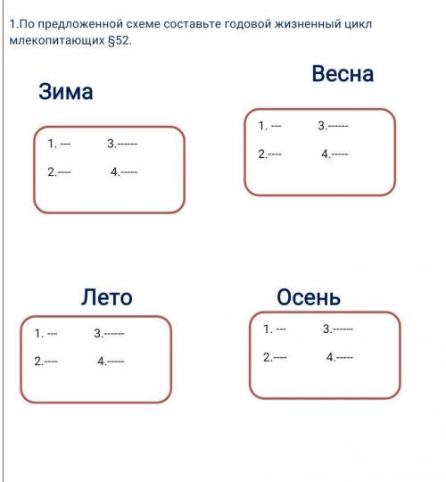 По предложенной схеме составьте годовой жизненный цикл млекопитающих ​