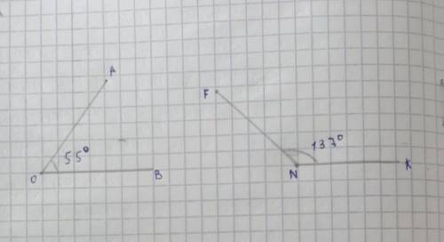 3. Постройте с транспортира угол: a) ZAOB = 55b) ZFNK = 137 у меня сор​