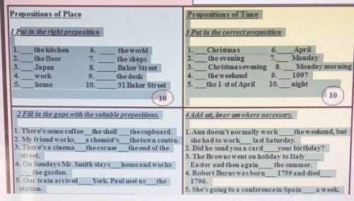 Prepositions of Place Prepositions of Time1 Put in the right preposition3 Put in the correct preposi