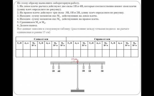 По этому образцувыполните лабораторную работу. 1. На левое плечо рычага действуют две силы 1Н и 4Н, 