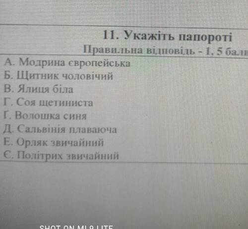 11. Укажіть папороті помагите​