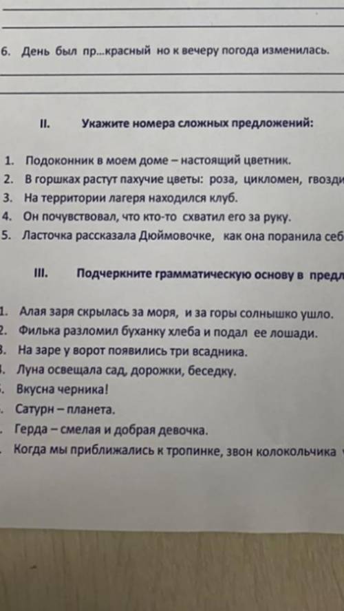 Подчеркните граматическую основу в предложениях в 3 заданий