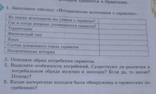 1. Заполните таблицу «Исторические источники о сарматах. Из каких источников мы узнаем о сарматах ?Г