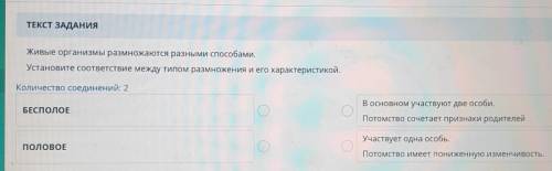 ЗАДАНИЕ N°4ТЕКСТ ЗАДАНИЯ Живые организмы размножаются разными .Установите соответствие между типом р