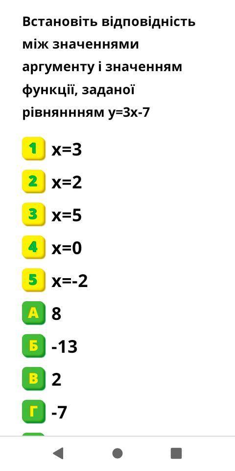 1. Знайдіть значення функції у= -2х+7, якщо значення аргументу (значення змінної х) дорівнює х= -5 В