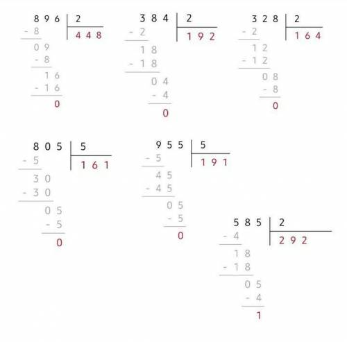 Реши пример столбиком 896:2. 384:2. 328:2. 805:5 955:5 585:2