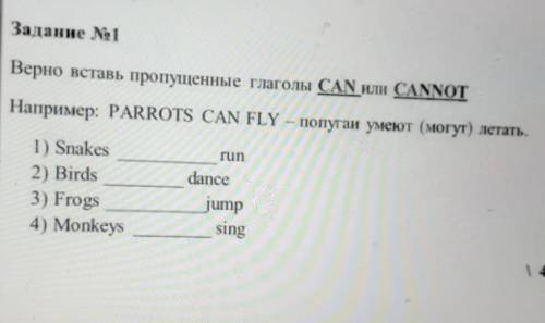 СООБЩЕНИЕМ! преподавателю ЛИЧНЫМЗадание 1Верно вставь пропущенные глаголы CAN или CANNOTНапример: PA