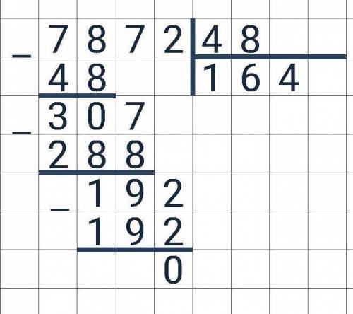 7872÷48=164 столбиком (НЕ 7872/48=164, а столбиком)