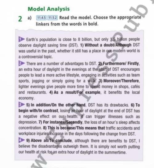 Model Analysis a) [1145] 11.52 Read the model. Choose the appropriate linkers from the words in bold