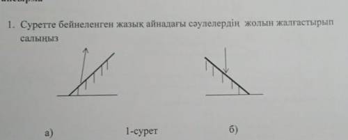 Суретте бейнеленген жазык айнадагы саулелердын жолын жалгастырып салыныз ​