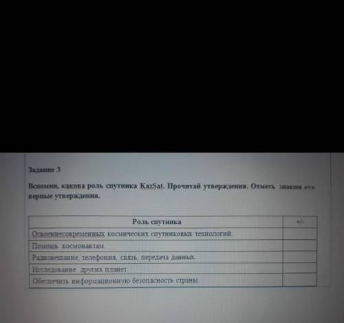 Задание 3 Вспомни, какова роль спутника KazSat. Прочитай утверждения. Отметь знакомверные утверждени