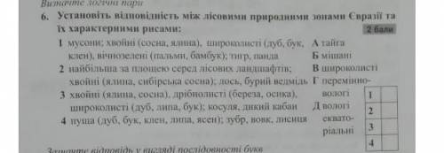 ОЧЕНЬ установіть відповідність між лісовими природними зонами Євразії та їх характерними рисами ​