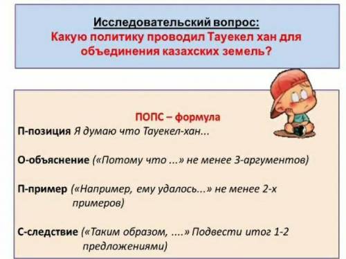 ПОПС - формула П - позиция я думаю что Тауекел - хан ... О - объяснение ( « Потому что ... » не мене