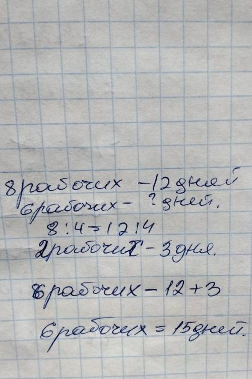 вісім робітників виконують певне завдання за 12 днів. За скільки днів виконають це завдання 6 робітн