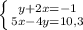 \left \{ {{y + 2x=-1} \atop {5x - 4y =10,3}} \right.