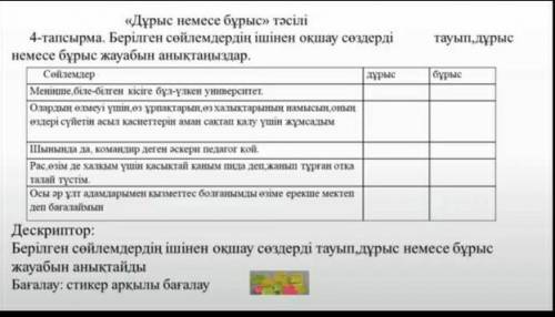 4-тапсырма .Берілген сөйлемдердің ішінен оқшау сөздерді тауып дұрыс немесе бұрыс жауабын анықтандар 