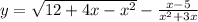 y=\sqrt{12+4x-x^{2}} -\frac{x-5}{x^{2} +3x}