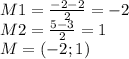 M1=\frac{-2-2}{2} =-2\\M2=\frac{5-3}{2} =1\\M=(-2;1)