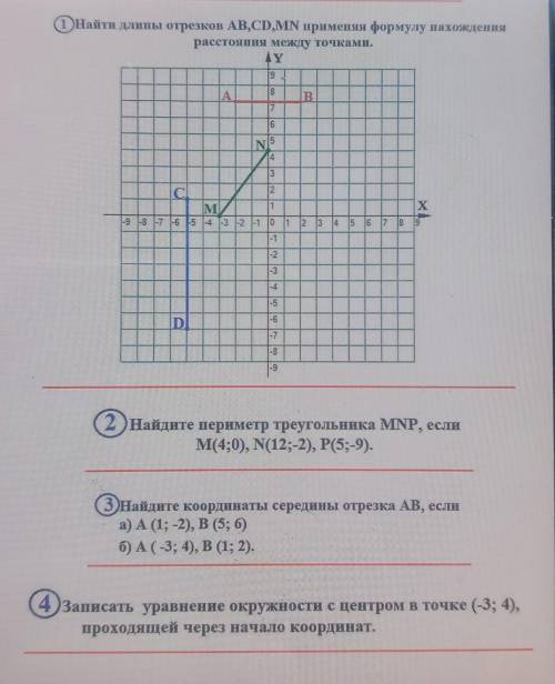 Найдите длины отрезков AB CD MN применяя формулу нахождения расстояния между точками Y​